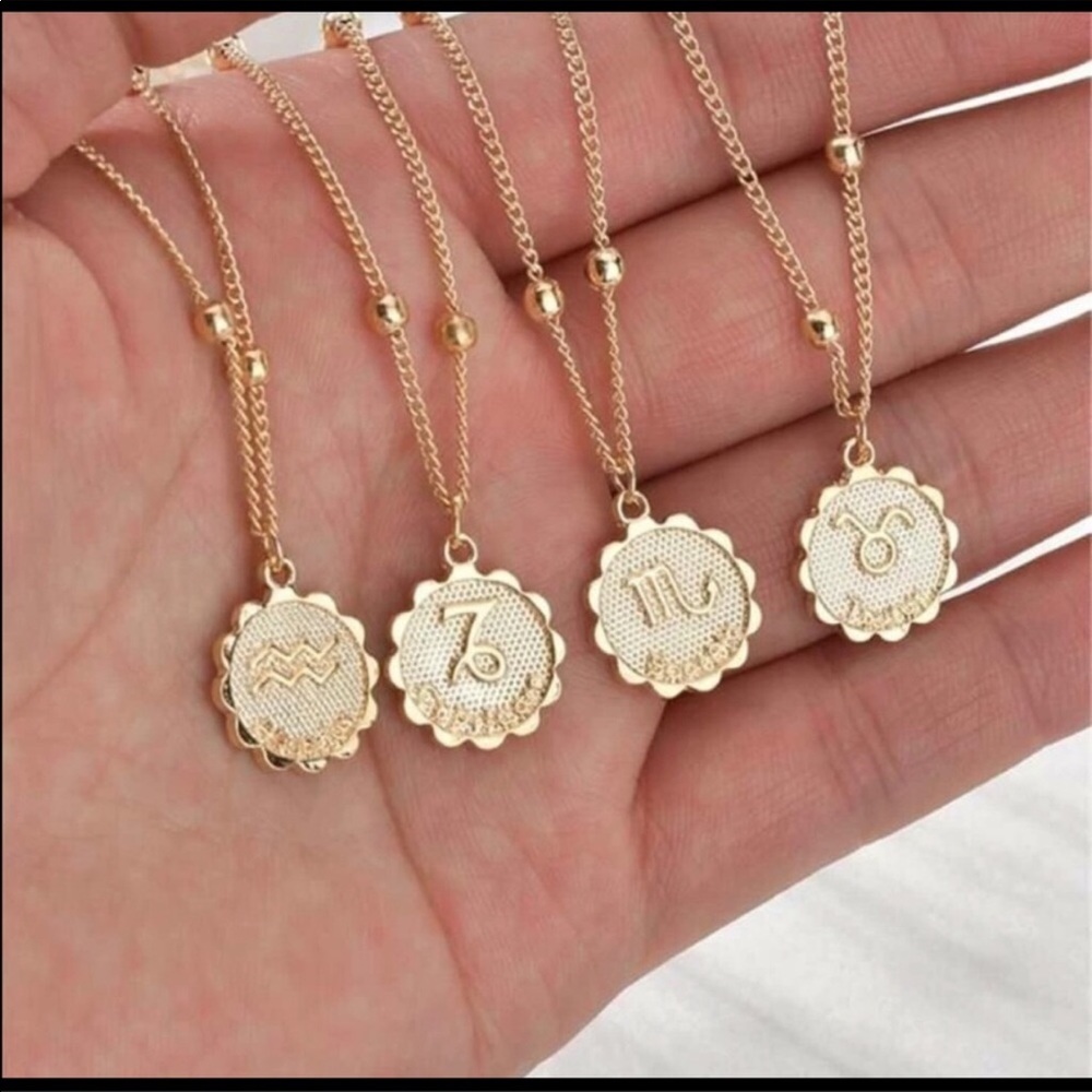Gold tone zodiac constellation coin necklace - Picture 4 of 6